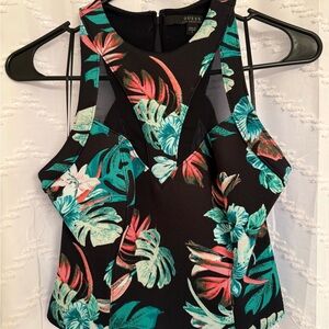 Guess Women's Black, Coral and Teal Floral Top